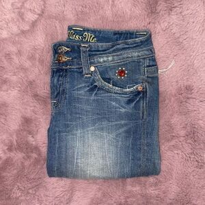 Miss Me Embellished Blue Denim Distressed Print Design Shorts Boho
